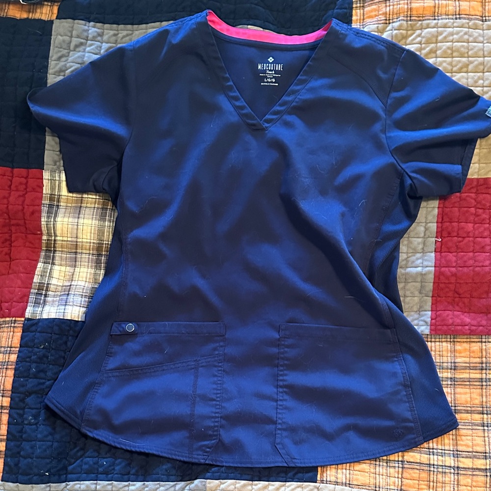 Med Couture Women's Dark Blue Short Sleeve Scrub Top